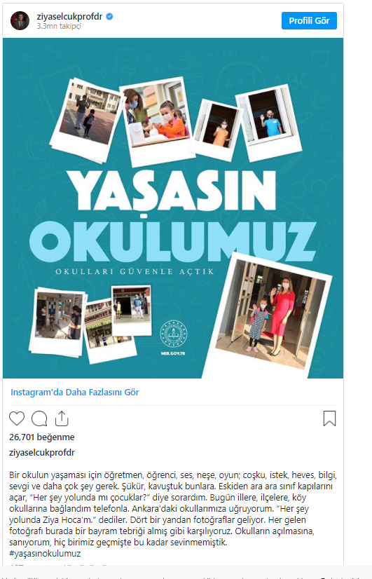 Bakan Ziya Selçuk'tan 'Okulların Açılması' Mesajı