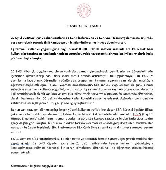 MEB'den EBA'da yaşanan sıkıntı ile ilgili açıklama