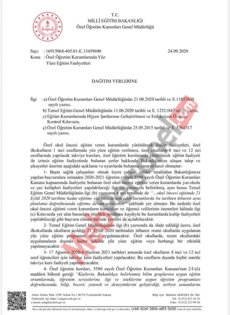 MEB açıkladı! Özel okullar, ayrıca yüz yüze eğitim yapamayacak