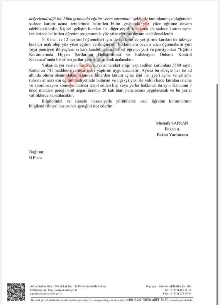 MEB açıkladı! Özel okullar, ayrıca yüz yüze eğitim yapamayacak