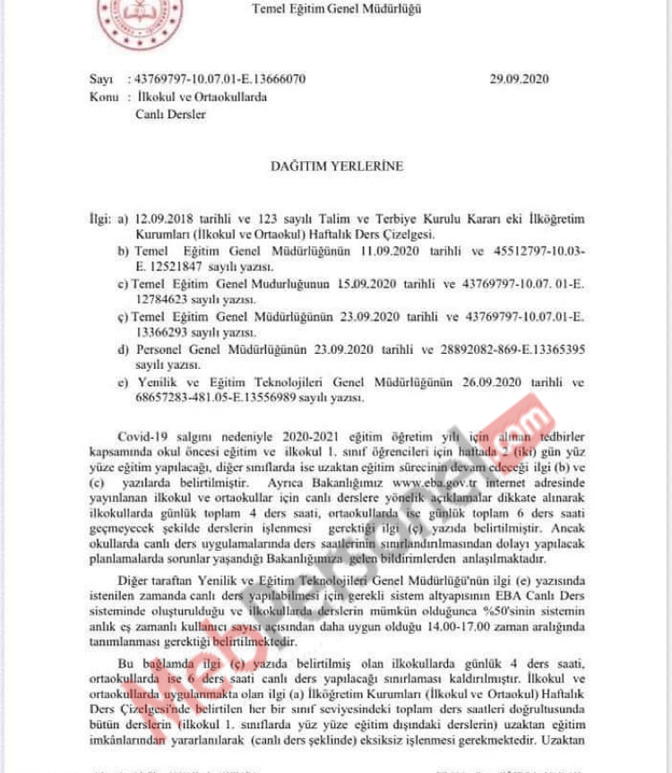 İlkokul ve ortaokullarda canlı ders sınırlaması kaldırıldı