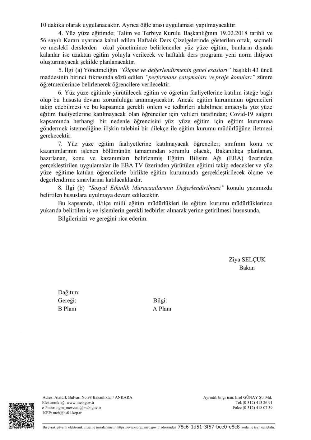 MEB'den ''Ortaöğretim Kurumlarında Yüz Yüze Eğitim'' Yazısı