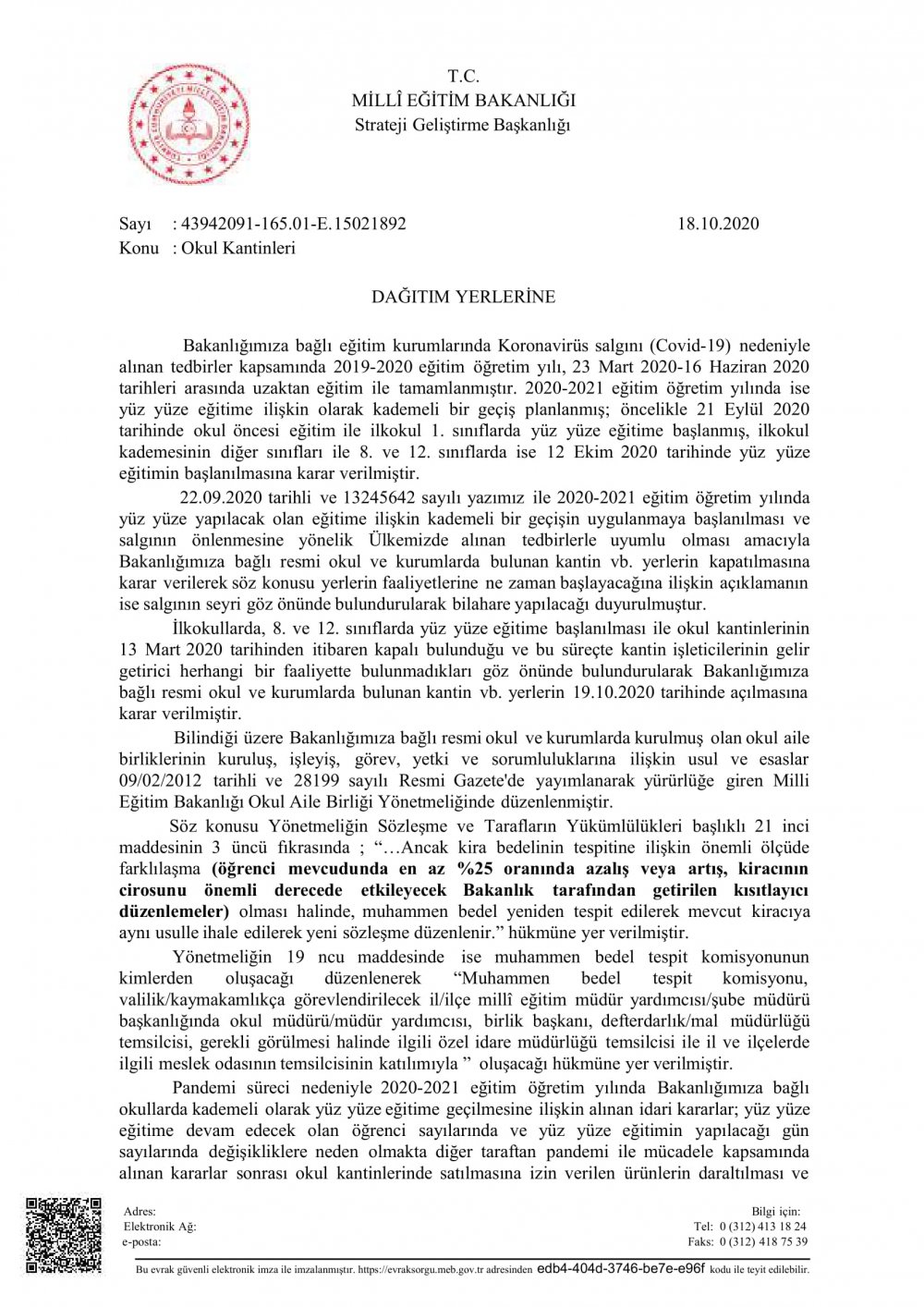 MEB'den Okul Kantinleri Konusunda Resmi Yazı