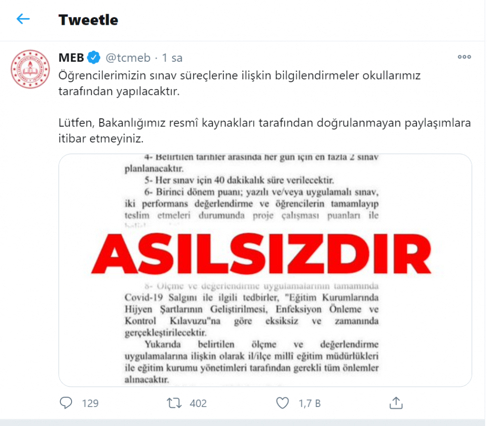 MEB, Sınavlarla İlgili O Yazıyı Yalanladı