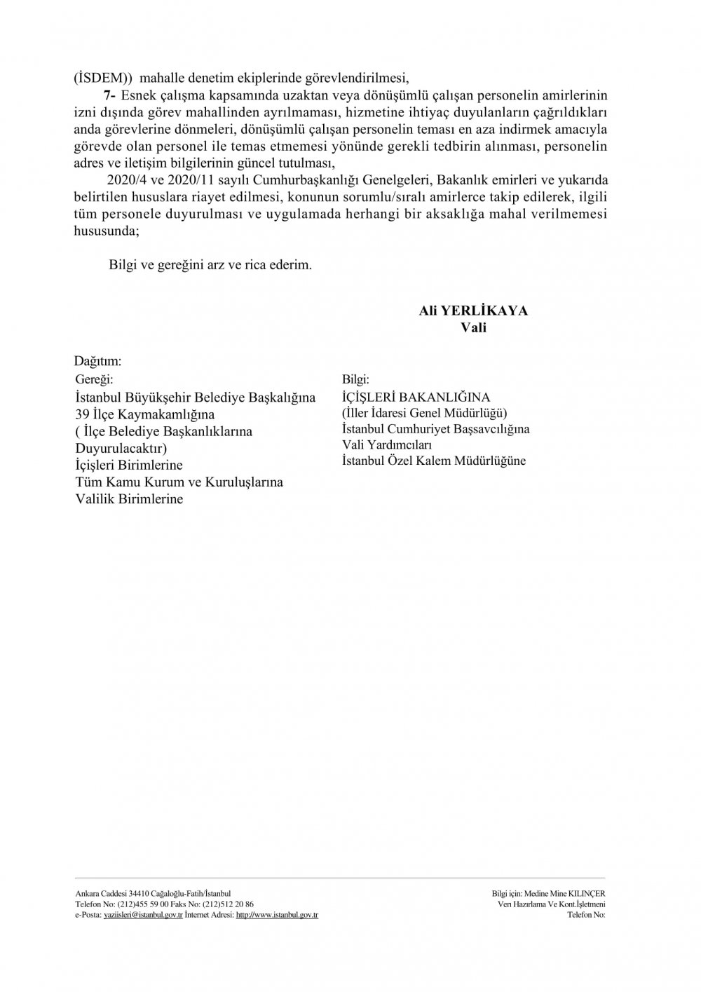 İstanbul'da Kamu Çalışanlarına İdari İzin Yazısı (Resmi Yazı)