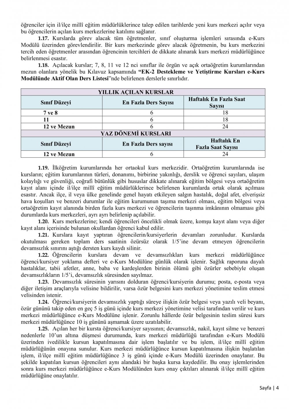 MEB'den Destekleme ve Yetiştirme Kursları yazısı