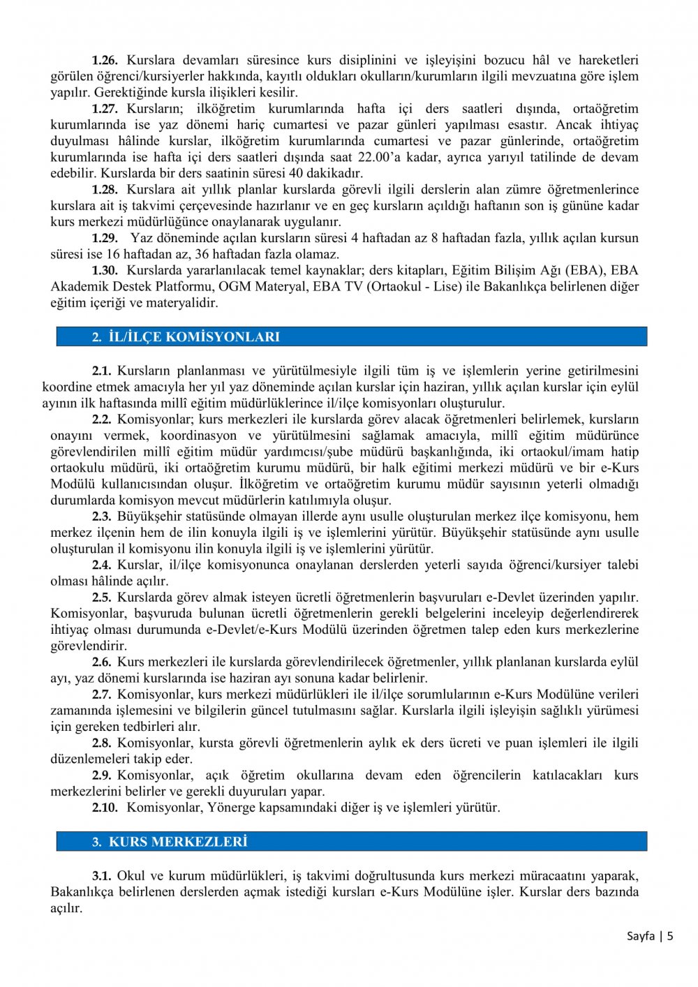 MEB'den Destekleme ve Yetiştirme Kursları yazısı