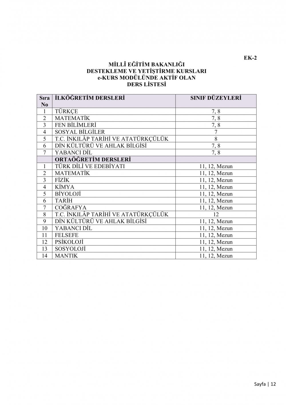 MEB DYK açılabilecek dersleri açıkladı