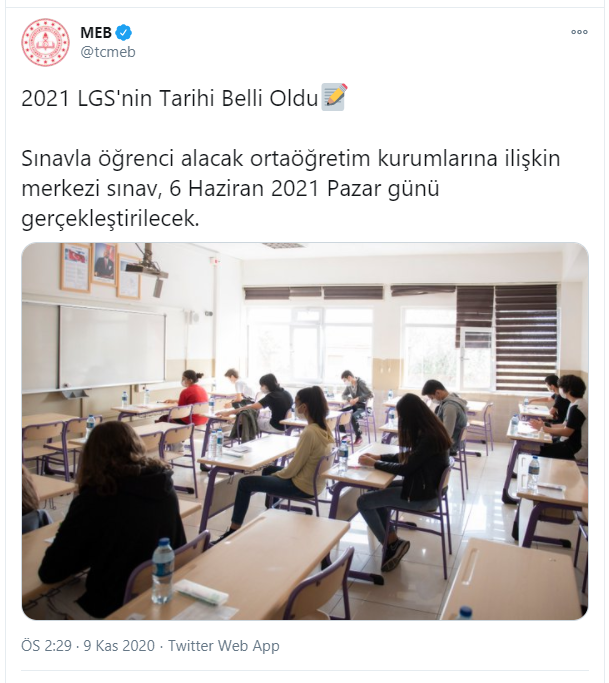 MEB, 2021 LGS'nin Hangi Tarihte Yapılacağını Açıkladı...