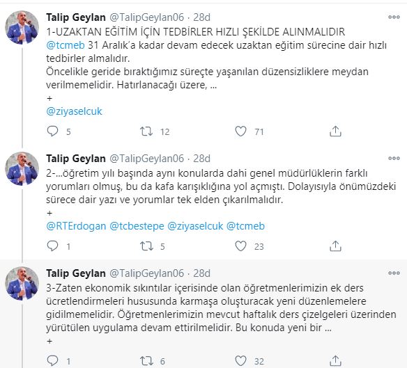 Talip Geylan:'Ek ders ücretlendirmeleri hususunda karmaşa oluşturacak yeni düzenlemelere gidilmemelidir'