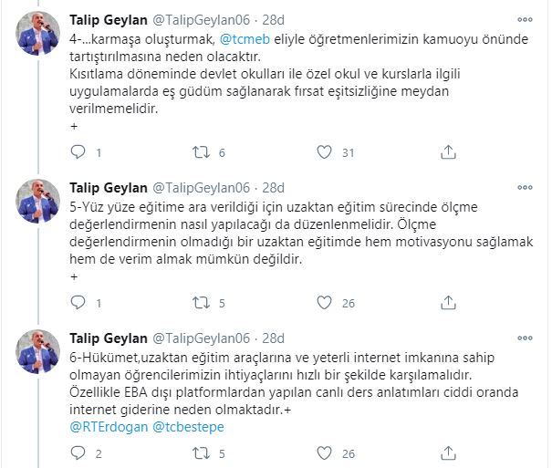 Talip Geylan:'Ek ders ücretlendirmeleri hususunda karmaşa oluşturacak yeni düzenlemelere gidilmemelidir'