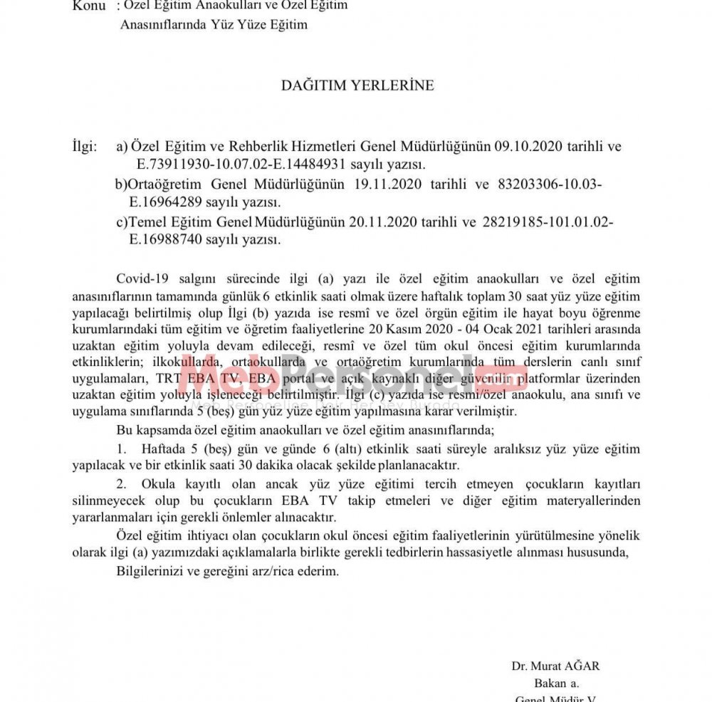 Özel Eğitim Anaokulları ile Özel Eğitim Anasınıflarında Yüz Yüze Eğitim Nasıl Olacak?