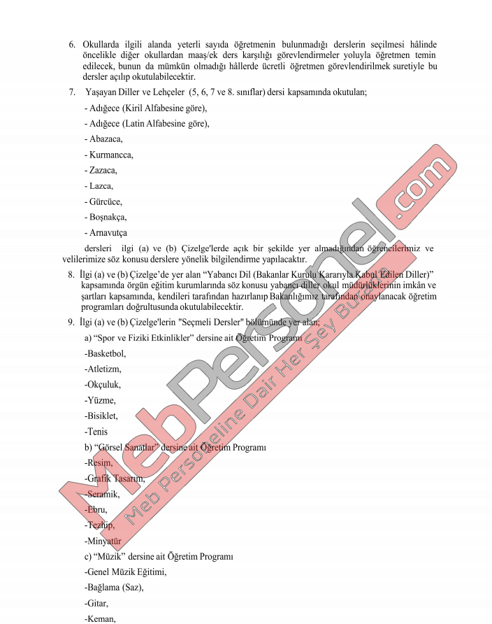 Yeni yılda okutulacak seçmeli dersler-MEB resmi yazı