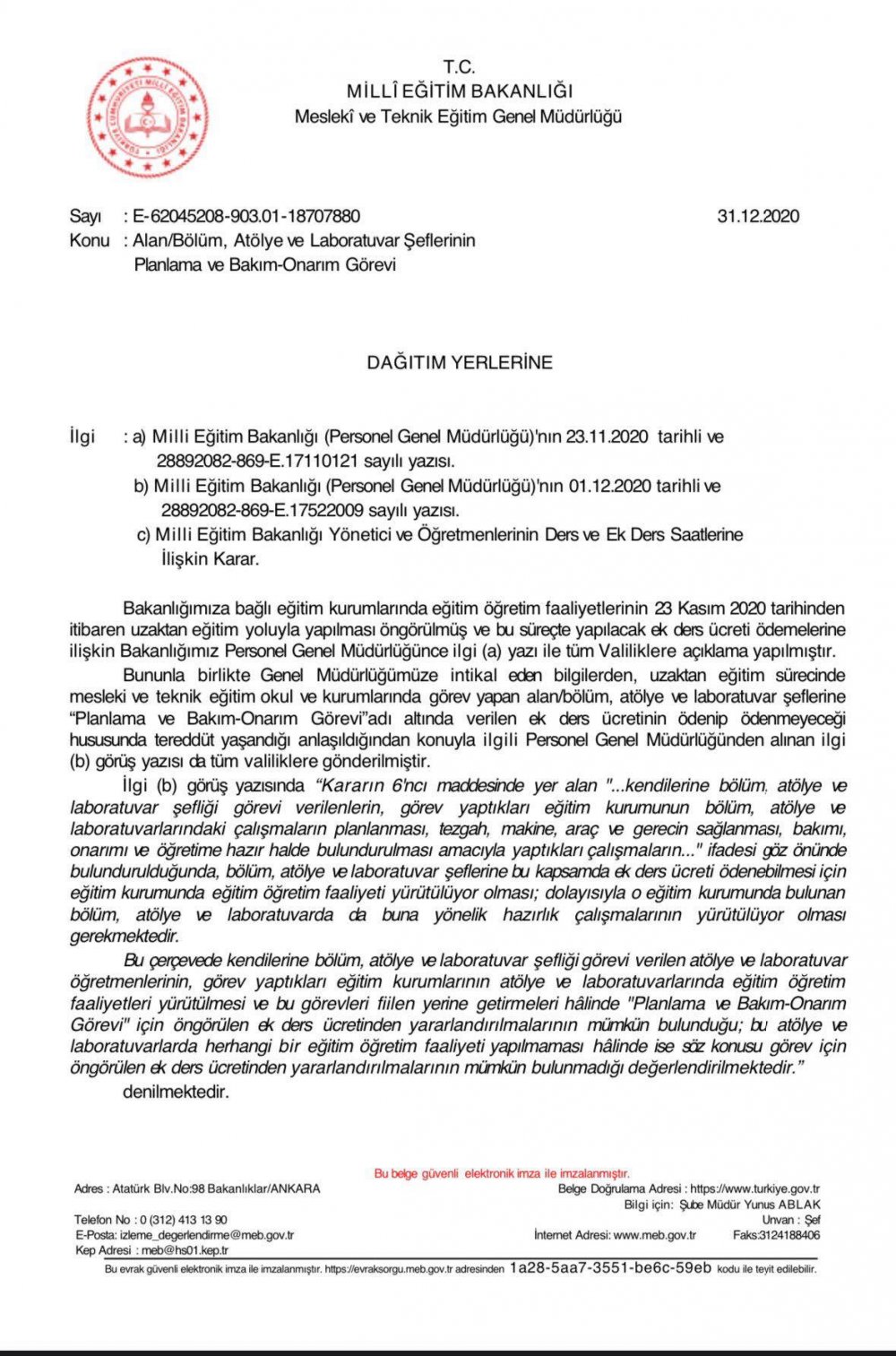 MEB'den Meslek Lisesi Öğretmenlerini İlgilendiren Ek Ders Ücreti Yazısı