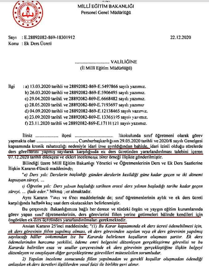 MEB'den ek ders ücretlerine dair yazı