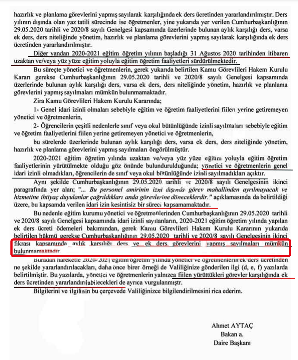 MEB'den ek ders ücretlerine dair yazı