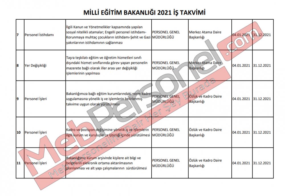 MİLLİ EĞİTİM BAKANLIĞI-MEB 2021 İŞ TAKVİMİ