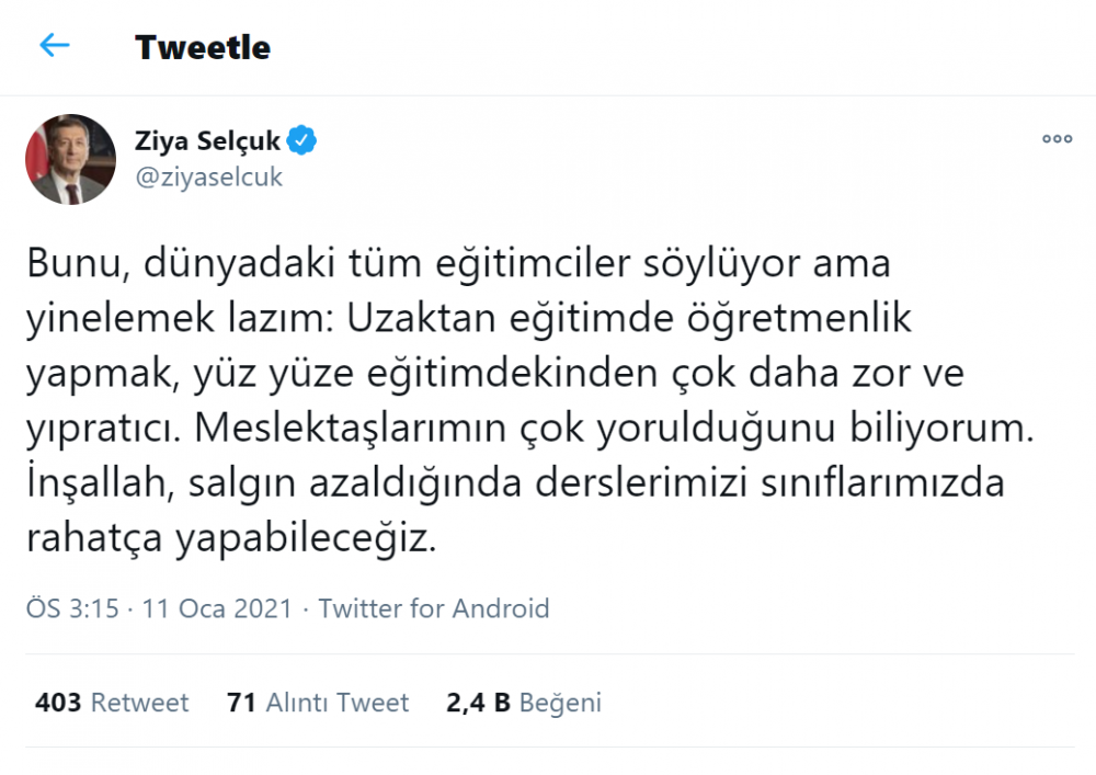 Bakan Ziya Selçuk'tan Nagehan Alçı'ya Cevap