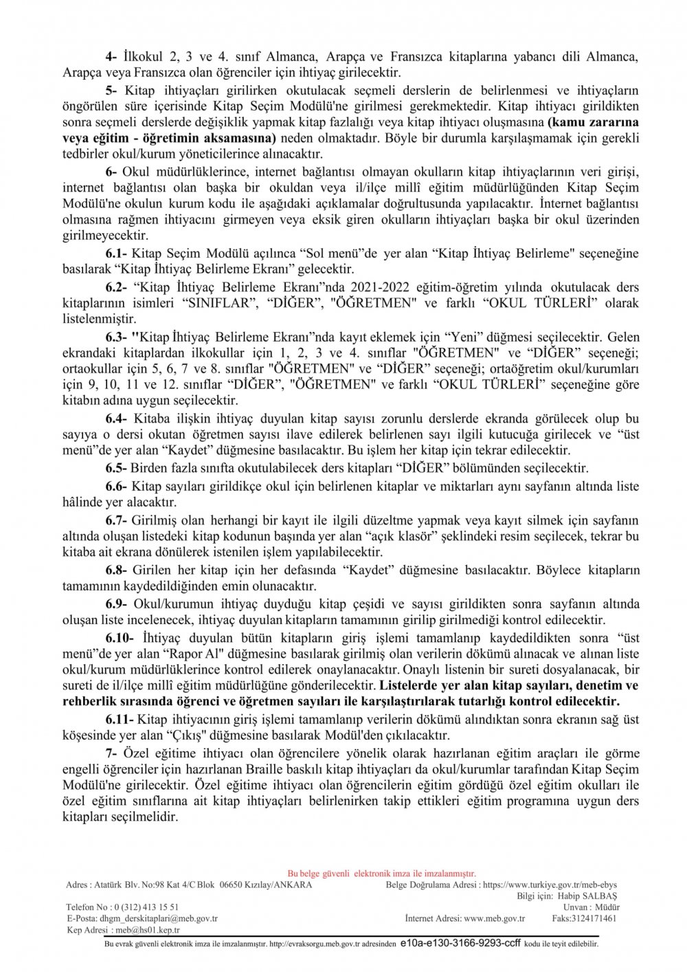 MEB'den Okul Müdürlüklerine ''Ders Kitabı İhtiyacı'' Konulu Resmi Yazı