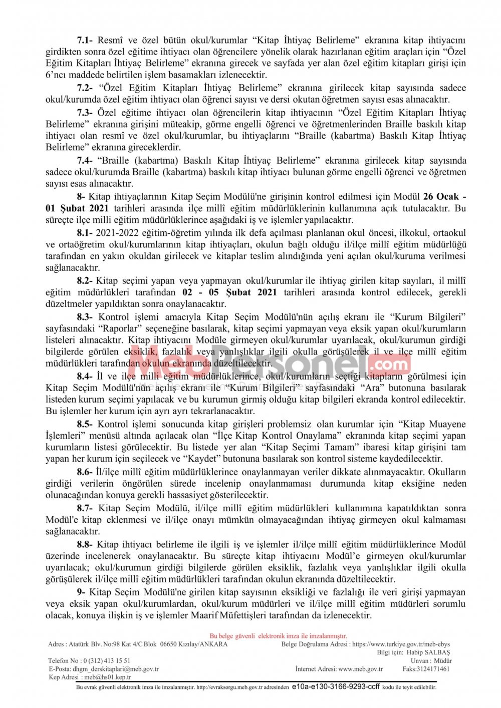 MEB'den Okul Müdürlüklerine ''Ders Kitabı İhtiyacı'' Konulu Resmi Yazı