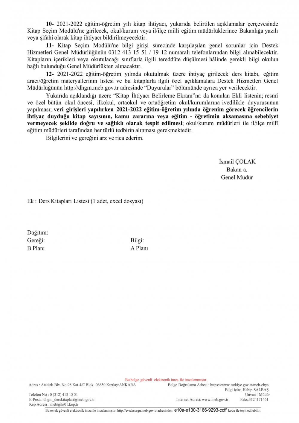 MEB'den Okul Müdürlüklerine ''Ders Kitabı İhtiyacı'' Konulu Resmi Yazı