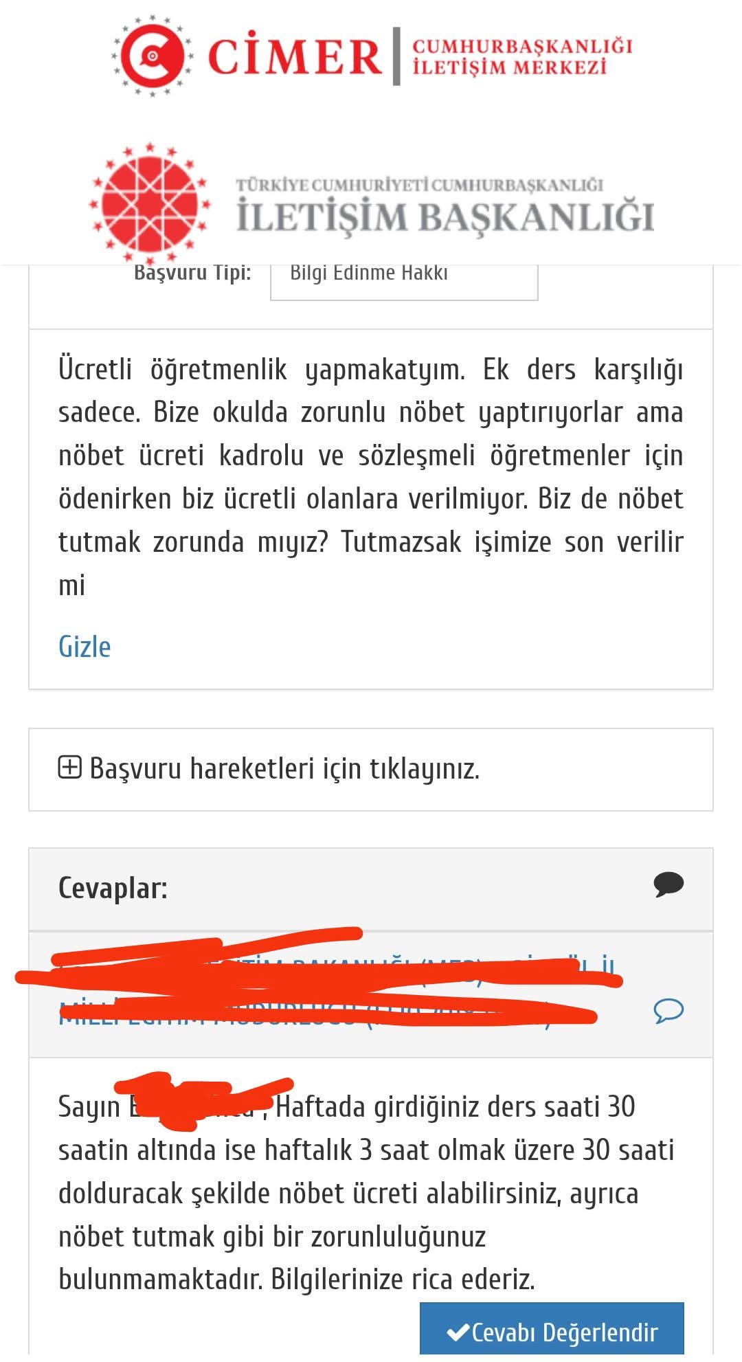 ücretli öğretmen CİMER